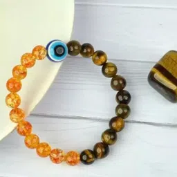Sukhad Tigers Eye and Citrine Beaded Evil Eye Elasticated Bracelet-picture-34