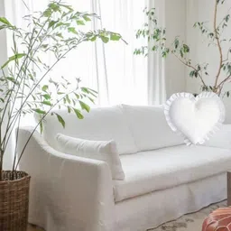 THROWPILLOW White Satin Love Frill Heart Shaped Valentine Cushion Covers-image-40
