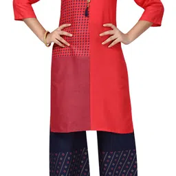 BAESD Girls Geometric Printed Round Neck Pure Cotton Kurta with Palazzos image 4