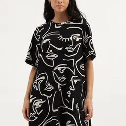 United Colors of Benetton Printed Round Neck Short Sleeves A-Line Dress-picture-8