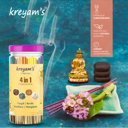 kreyam's Yellow & Green 4 In 1 Fragrance Pooja Incense Sticks image 3