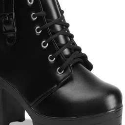 STRASSE PARIS Women Round ToeBuckle Lace Up Chunky Block Heeled Boots image 2