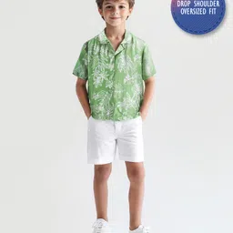 Primo Gino 100% Rayon Woven Half Sleeves Tropical Printed Oversized Shirt - Green-picture-14