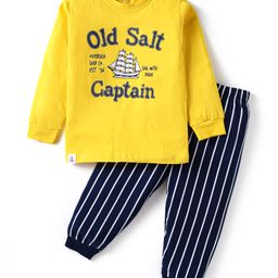 CUCUMBER Sinker Knit Full Sleeves Night Suit With Boat Print - Yellow-picture-29
