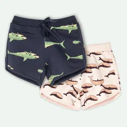 Ariel Cotton Knit Pack Of 2 Whale & Sharks Printed Shorts - Navy Blue & Peach-picture-35