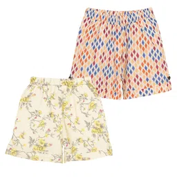 Superminis Rayon Woven Pack Of 2 Floral & Geometric Printed Shorts - Lemon & Multi Colour-picture-23