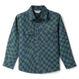 Tales & Stories Cotton Woven Full Sleeves Warped Chessboard Checked Shirt - Dark Green-picture-39