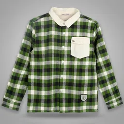 PURPLE UNITED KIDS Cotton Blend Woven Full Sleeves Gingham Checked Shirt - Green & Multi Colour-picture-13