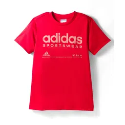 ADIDAS KIDS Woven Half Sleeves T-Shirt With Logo Print - Red-picture-18