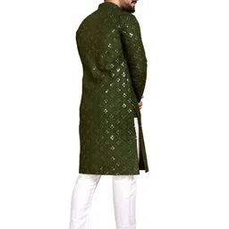 click n buy Men Embroidered, Embellished Straight Kurta (Green) image 4