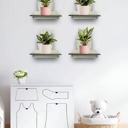 OLIVE TREE Black & Cream 4 Pieces Olive Tree Planter Stand Wall Shelves-picture-18