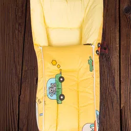 Mittenbooty Infant baby Sleeping Bag cum Wrap in Twill Cotton Car Print-Yellow image 2