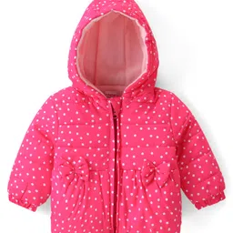 Babyhug Woven Full Sleeves Hooded Puffer Winter Wear Suit With Polka Dots Print - Pink image 2