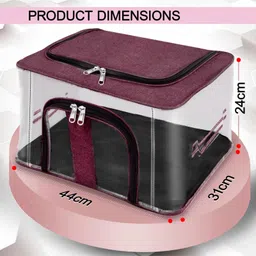 Storite 3 Pack Nylon 33 L PVC Transparent Moisture Proof Storage box for Clothes Closet Wardrobe Organizer Bag for Clothes Saree Bags with Carry Handle - (Vivid Red image 2