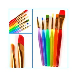 Kunya 6 pc Colorful Paint Brush Nail Brush Art Artistic Brush Water Coloring Brushes Flat Paint Brush for Oil Acrylic & Oil Paintings - Multicolor image 3