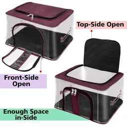 Storite 3 Pack Nylon 33 L PVC Transparent Moisture Proof Storage box for Clothes Closet Wardrobe Organizer Bag for Clothes Saree Bags with Carry Handle - (Vivid Red image 3