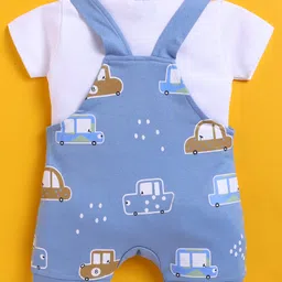 Jb Club Cotton Knit Car Printed Dungaree With Half Sleeves Tee Set - Blue image 4