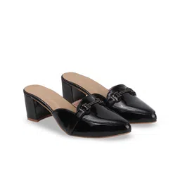 Mast & Harbour Women Pointed Toe Block Mules with Buckles image 3