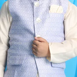 Vastramay Full Sleeves Solid Coordinating Kurta & Pyjama With Floral Motif Printed Nehru Jacket Set - Lavender & Cream image 5