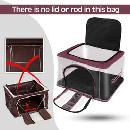 Storite 3 Pack Nylon 33 L PVC Transparent Moisture Proof Storage box for Clothes Closet Wardrobe Organizer Bag for Clothes Saree Bags with Carry Handle - (Vivid Red image 4
