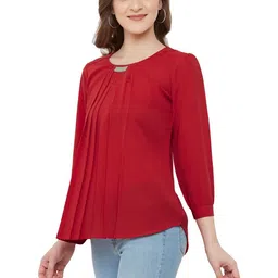 G0-4 IT Women Embellished Round Neck Pleated Top image 3