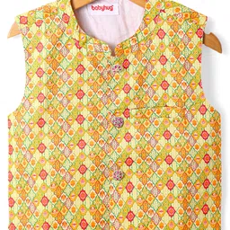 Babyhug Cotton Woven Full Sleeves Kurta & Pyjama Set With Printed Waistcoat- Fuschia image 5