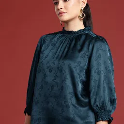 all about you Floral Self Designed High Neck Puff Sleeve Regular Top image 5