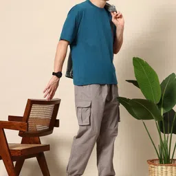 PockMAN Men Bio Finish Solid Round Neck Cotton Oversized T-shirt image 2