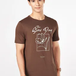 Urban Ranger by pantaloons Men Floral Printed Round Neck Cotton Slim Fit T-shirt-image-96