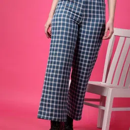 Popwings Women Checked Relaxed High-Rise Easy Wash Trousers-image-60