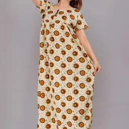 AAKARSHANA CREATION Yellow Pure Cotton Maxi Printed Nightdress-image-55