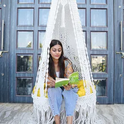 Patiofy White Macram Comfortable Hammock Swing Chair With Cushion-image-16