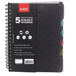 Saya 5 Subject Premium Wiro Notebook Black 300 Pages Single Ruled 70 GSM Paper B5 Size for Office & Collage Use, SY-1102-picture-10
