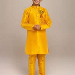 DEVOILER Boys Graphic Printed Mandarin Collar Dupion Silk Straight Kurta-picture-11