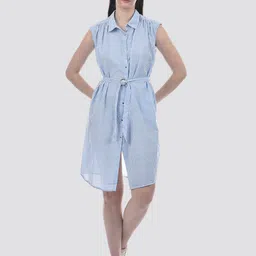 Numero Uno Women Striped Shirt Collar Cotton Shirt Dress-picture-41