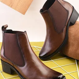 HERE&NOW Men Brown High Heel Chelsea Boots-picture-42