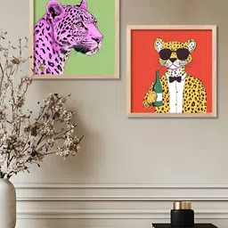 WALLLANE Brown & Yellow 2 Pieces Wooden Birds & Animals Wall Art-image-84