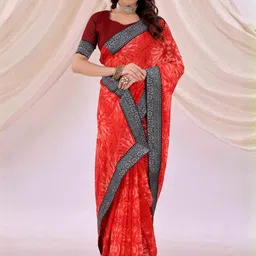 Moda Rapido Zari Pure Georgette Leheriya Saree image 4