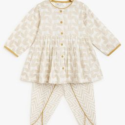 Campana 100% Cotton Full Sleeves Ethnic Motif & Chevron Design Printed  Kurta With Dhoti Set - Off White-picture-47