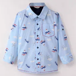 INFINITY Cotton Woven Full Sleeves Air Plane Printed Shirt - Blue-picture-22