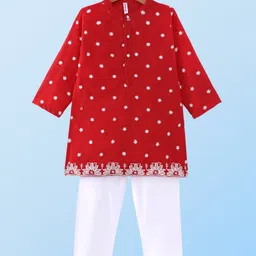 Babyhug Georgette Woven Full Sleeves Floral Embroidered Kurta & Pyjama Set - Red-picture-19