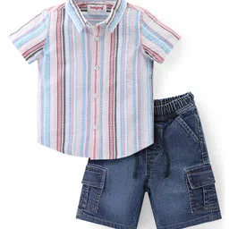 Babyhug Cotton Woven Half Sleeves Regular Collar Striped Shirt & Denim Shorts Set - Multicolor-picture-20