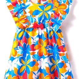 Babyhug Single Jersey Knit Sleeveless Frock With Floral Print & Bow Applique - Blue-picture-12
