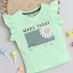 BABY NATION Cotton Frill Sleeves Make Today Amazing Text Printed Top - Green-image-56