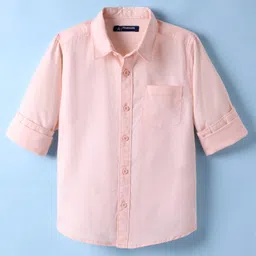Pine Kids Full Sleeves Cotton Woven Solid Color Shirt - Pink-picture-41