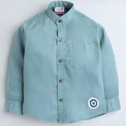 BAATCHEET Cotton Woven Full Sleeves Evil Eye Patch Embroidered Shirt - Green-picture-20