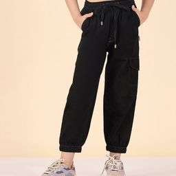 StyloBug Cotton Woven Solid Cargo Pants - Black-picture-27
