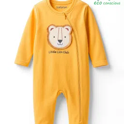 Babyoye 100% Cotton Knit Full Sleeves Romper With Lion Applique - Yellow-picture-28