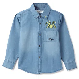 Tales & Stories Denim Knit Full Sleeve Octopus Embroidered & Mild Washed Shirt - Blue-picture-20