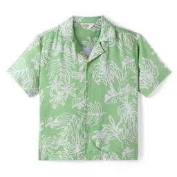Primo Gino 100% Rayon Woven Half Sleeves Tropical Printed Oversized Shirt - Green image 2